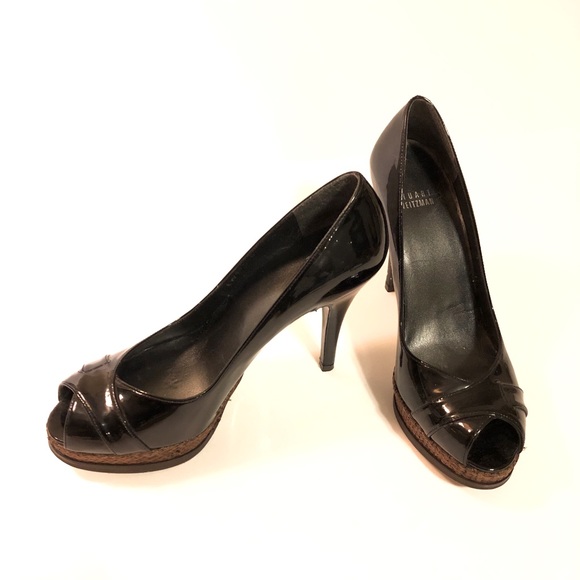 Stuart Weitzman Patent Leather Peep Toe Pumps, 7.5 - Picture 1 of 9